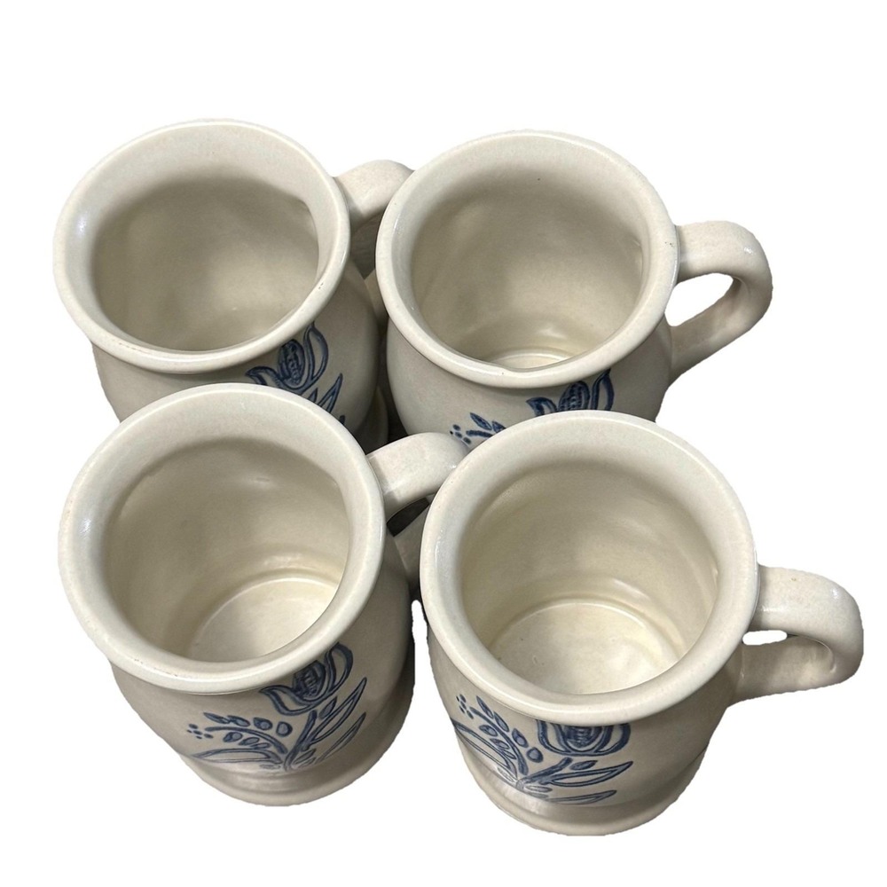 Pfaltzgraff Folk Art Mug Cup Blue Floral Stoneware USA Set of 4 Vintage - Picture 3 of 10